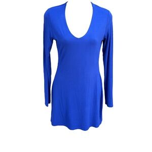RENDEZ VOUS blue v-neck long sleeve tunic, small, NWT